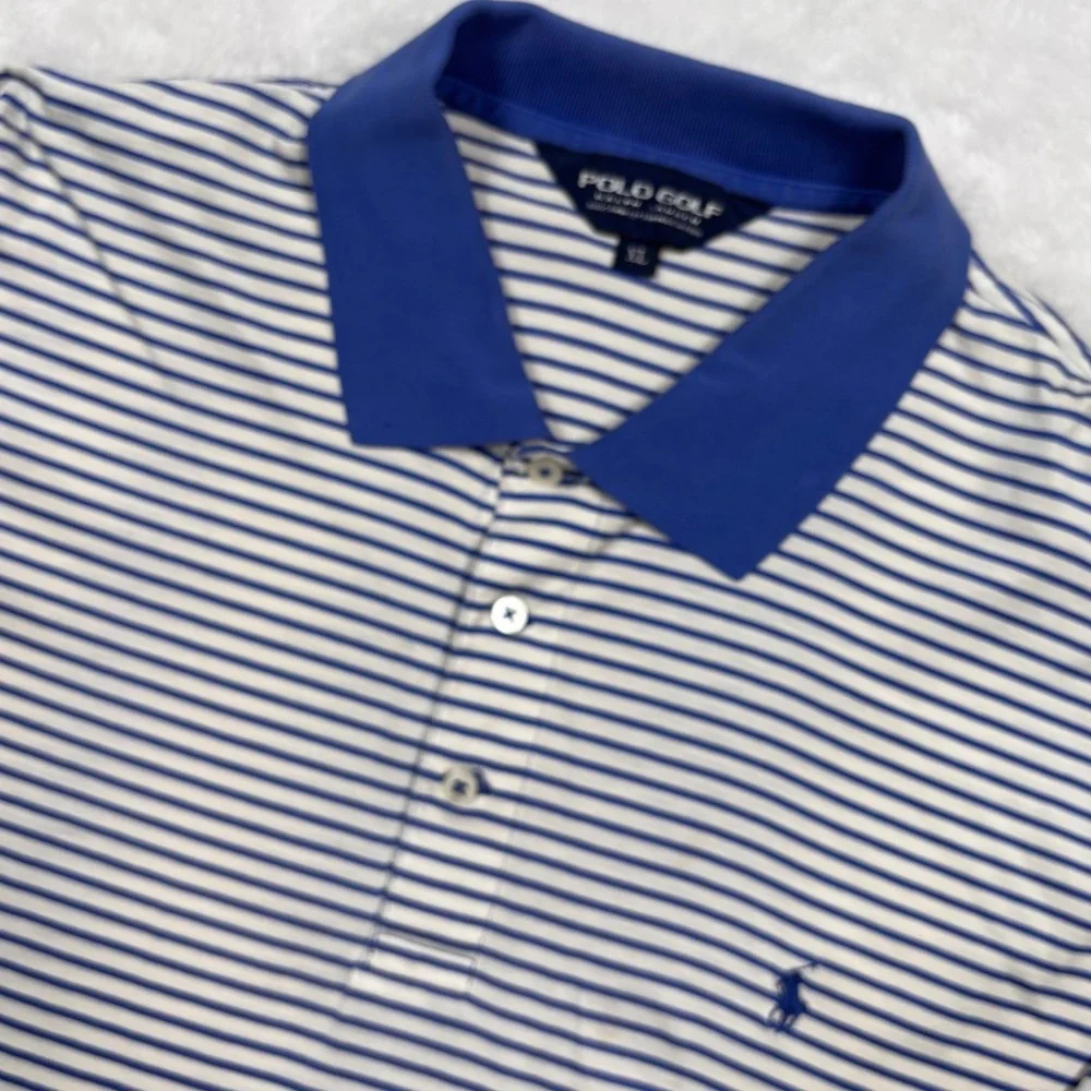 Polo Golf Ralph Lauren Polo Shirt Men XL Blue White Stripe Pima Cotton Short Slv